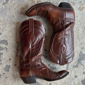 VTG Lucchese Classics Handmade Western Boots Brown Leather Cowboy Size 8 D USA